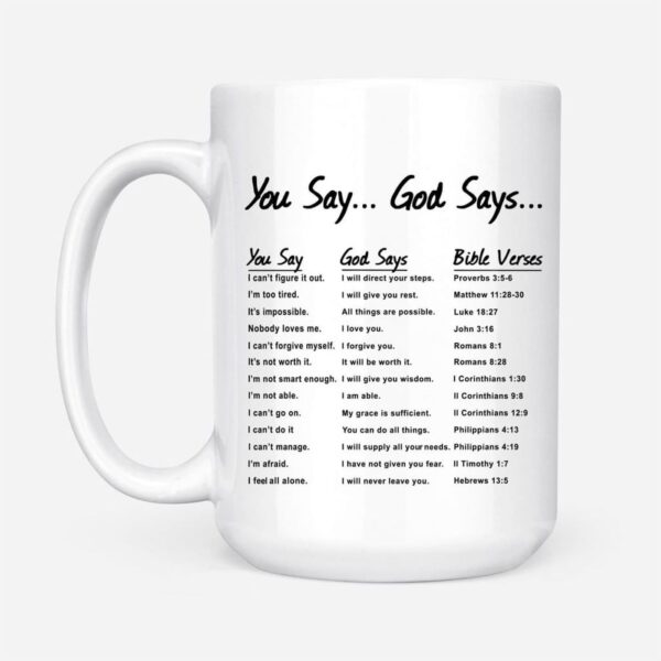 You Say God Says, Bible Verses, Christian Coffee Mug