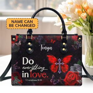 1 Corinthians 16:14 Personalized Leather Handbag Inspirational Gift for Christian Women Do Everything in Love