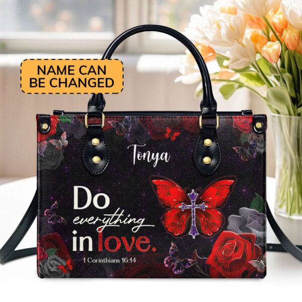 1 Corinthians 16:14 Personalized Leather Handbag Inspirational Gift for Christian Women Do Everything in Love