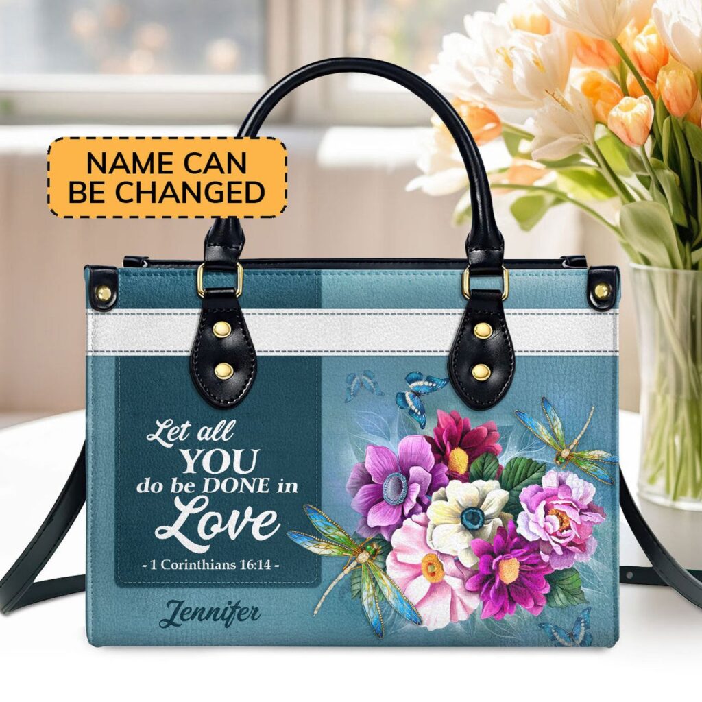 Personalized Leather Handbag: 1 Corinthians 16:14 Love Gift for Women Personalized Leather Handbag: 1 Corinthians 16:14 Love Gift for Women