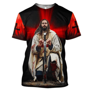 Red Jesus Knight Cross T-shirt Hoodie Christian Apparel for Adults 1