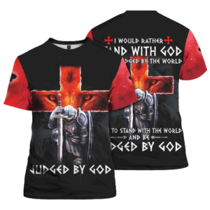 Stand With God Jesus Shirt: Red Black Adult T-shirt Hoodie - Be Judged By The World 1
