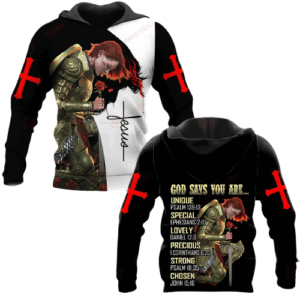 Unique Female Knight Jesus Shirt: Special Christian God T-shirt Hoodie for Adults 3