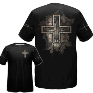 Jesus Lion Half Face Cross Faith T-shirt Hoodie - Christian Apparel for Adults 1