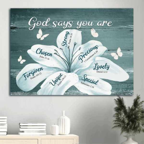 Jesus Landscape Poster Home Decor Gift – White Lily Flowers & Butterfly Painting  Poster Home Decor Gift – Christian God Saying You Are  Poster Home Decor Gift