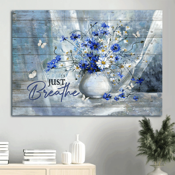 Christian Home Decor Gifts – Jesus Landscape & Daisy Vase Posters for a Soothing Atmosphere – Just Breathe