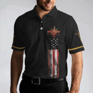 Jesus Saved My Life Men s Christian American Flag Polo Shirt - Best Men s Christian Shirt 1