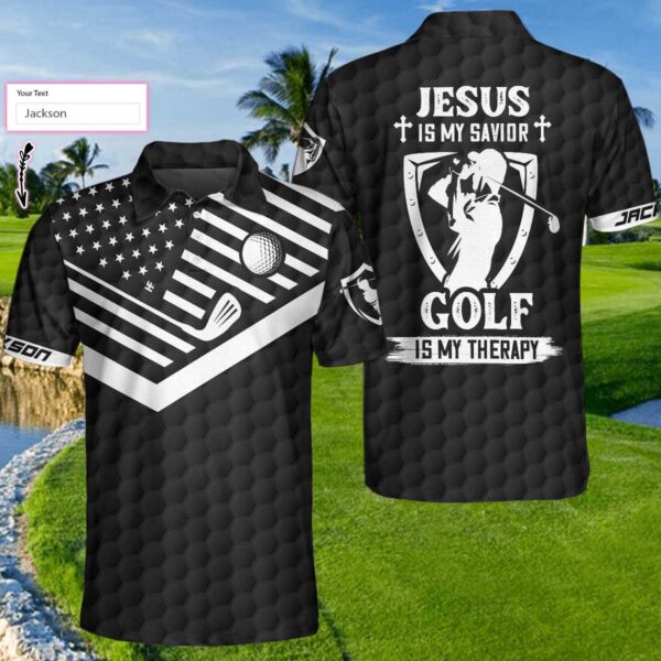 Custom Jesus Savior Men s Polo Shirt American Flag Golf Tee
