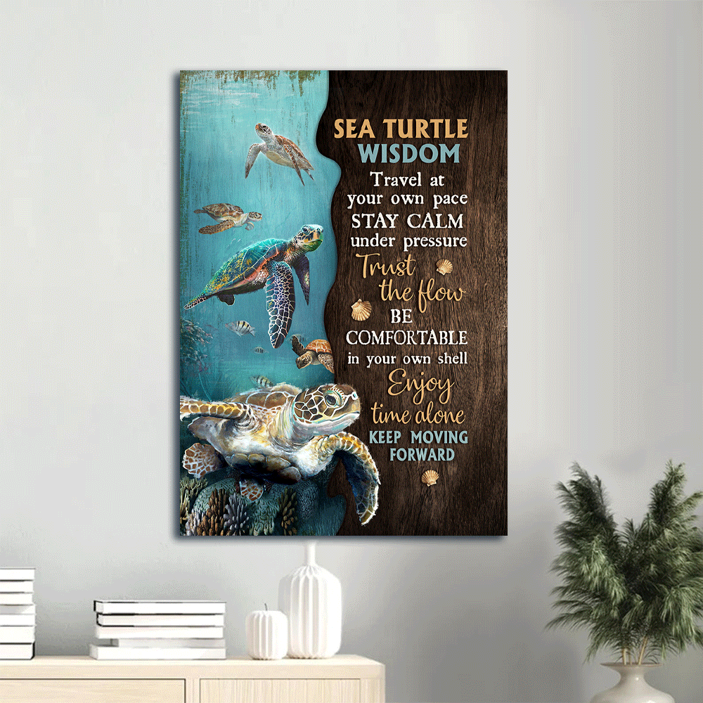 Christian Jesus Portrait Poster: Sea Turtle Pearl Shell Ocean World – Keep Moving Forward Home Decor Gift