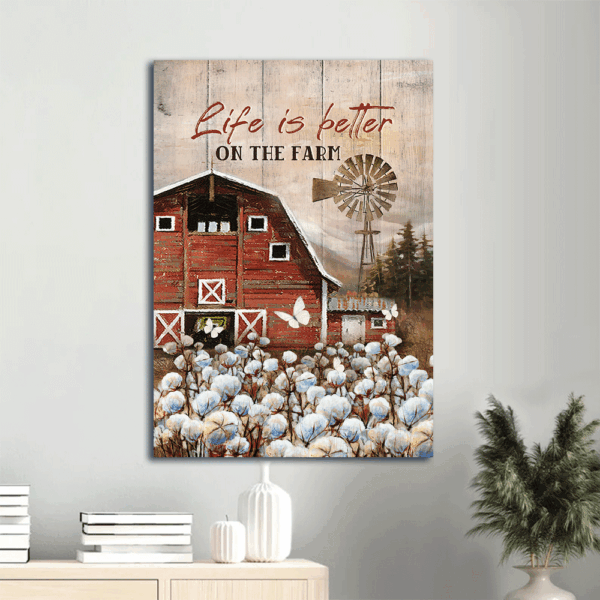 Christian Farmhouse Jesus Portrait Poster Home Decor Gift – Red House Dandelion Field Windmill – Christian Wall Art