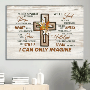 Christian Home Decor Gift: Jesus Landscape Poster with Lily Flower & Cross Drawing  Poster Home Decor Gift