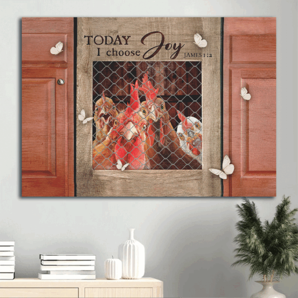 Jesus Landscape Rooster & Butterfly Poster Home Decor Gift for Christians – Today I Choose Joy – Unique Wall Art