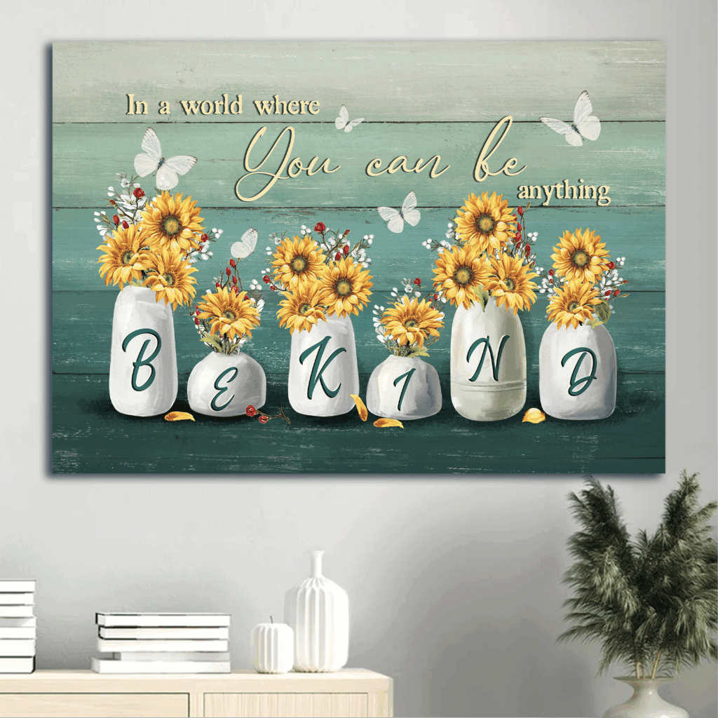 Christian Home Decor Gift Set – Jesus Landscape Sunflower Vase Butterfly Poster – Be Anything