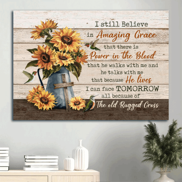 Christian Home Decor Gift – Jesus Landscape & Still Life Poster with Sunflower Vase & Wooden Cross