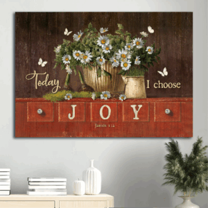 Christian Landscape Poster Home Decor Gift - Jesus Daisy Vase White Butterfly Garden Joy Wall Art