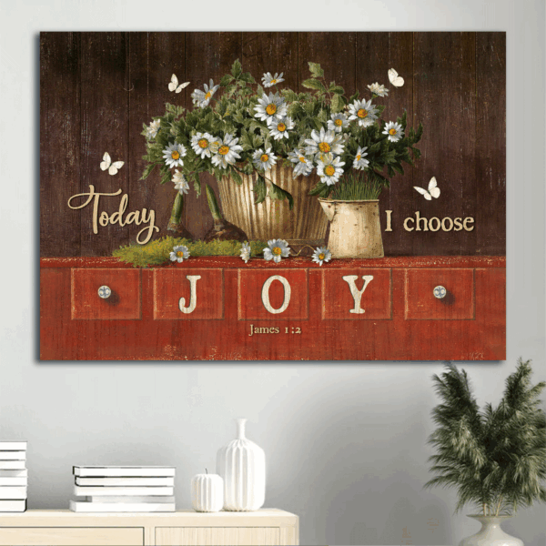 Christian Landscape Poster Home Decor Gift – Jesus Daisy Vase White Butterfly Garden Joy Wall Art