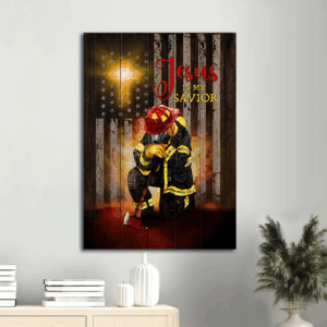 Jesus Firefighter Portrait Poster Home Decor Gift - Christian Wall Art Prints