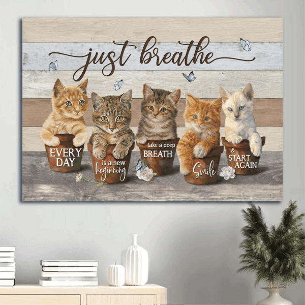 Jesus Landscape Poster Home Decor Gift – Christian Artwork with Cat Rose Butterfly – Just Breathe Inspirational Decor