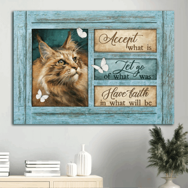 Christian Home Decor Gift: Jesus Landscape & Maine Coon Cat Poster with Butterfly Drawing – Have Faith in What Will Be