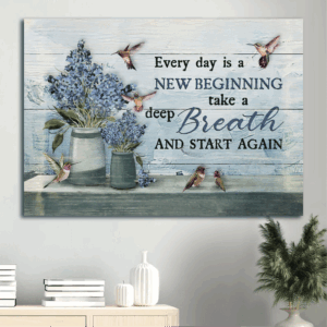 Vintage Blue Flower Jesus & Hummingbird Poster - Christian Home Decor Gift for Every Day
