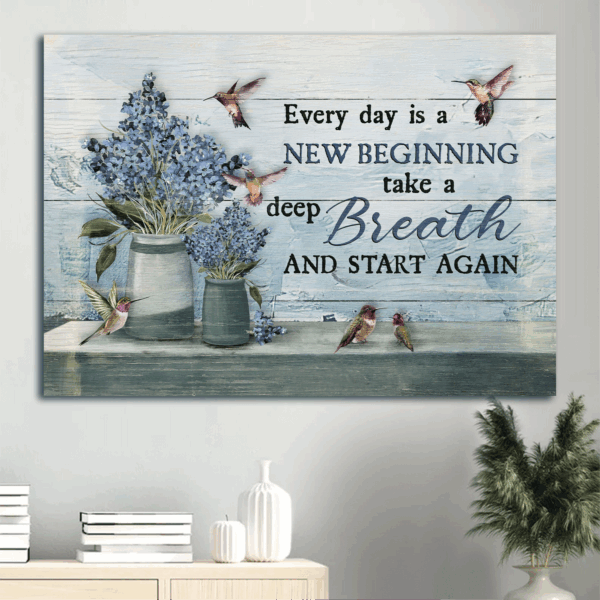 Vintage Blue Flower Jesus & Hummingbird Poster – Christian Home Decor Gift for Every Day