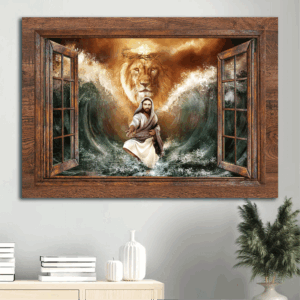 Christian Home Decor Poster: Jesus Landscape Gift - Lion of Judah Walking on Water
