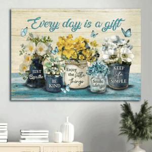 Vintage Jesus Landscape and Flower Painting Poster - Christian Home Decor Gift - Every Day Is A Gift Poster