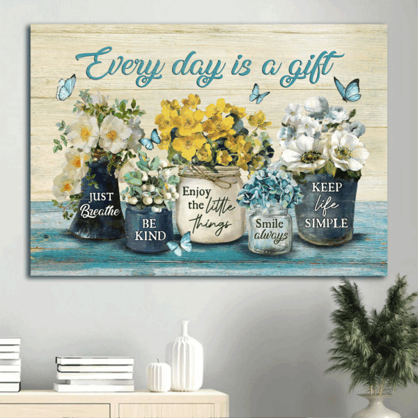 Vintage Jesus Landscape and Flower Painting Poster – Christian Home Decor Gift – Every Day Is A Gift Poster