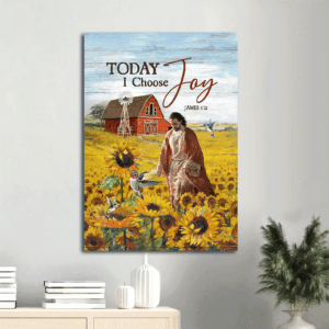 Jesus Portrait Poster Home Decor Gift: Sunflower Field & Hummingbird  Poster Home Decor Gift - Christian Wall Art with Today I Choose Joy - Gift for Christians
