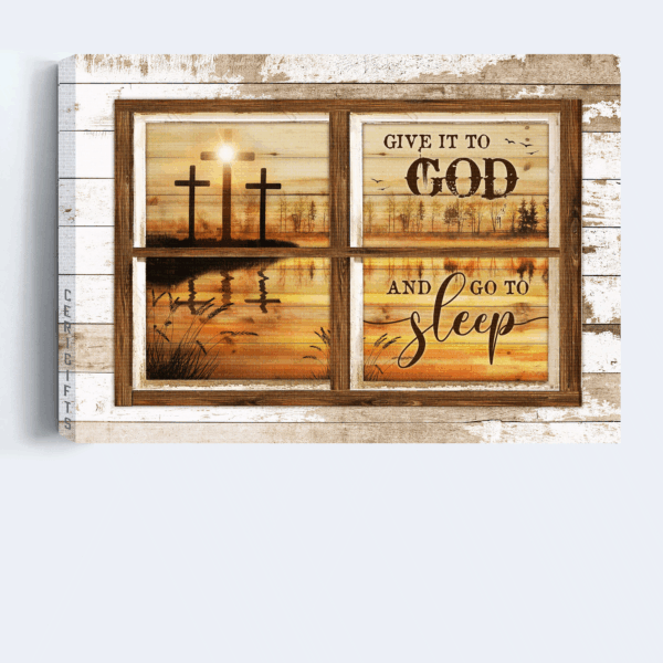 Jesus Sunset Cross Lake Landscape Poster – Christian Home Decor Gift