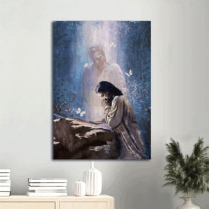 Christian Home Decor Gift: Jesus Portrait Poster with Forest Painting and Praying with God - Christian Wall Art Prints