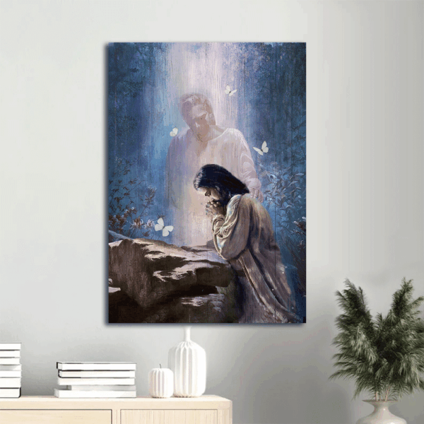 Christian Home Decor Gift: Jesus Portrait Poster with Forest Painting and Praying with God – Christian Wall Art Prints
