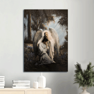 Jesus Portrait Poster Home Decor Gift - Christian Wall Art with Forest Landscape and Angel Painting - Gift for Christians