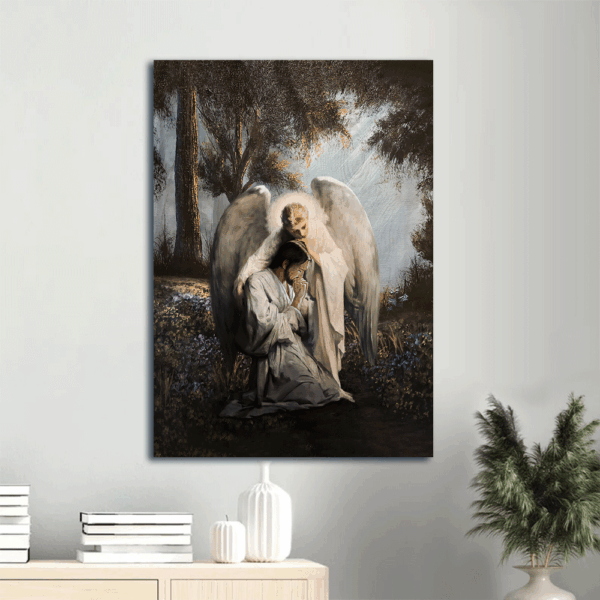 Jesus Portrait Poster Home Decor Gift – Christian Wall Art with Forest Landscape and Angel Painting – Gift for Christians
