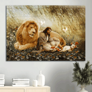 Christian Home Decor Gift- Jesus Landscape Poster with White Dove Lamb of God Lion of Judah - Wall Art Prints