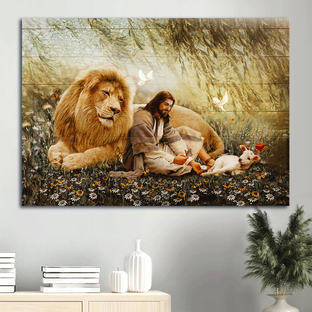Christian Home Decor Gift- Jesus Landscape Poster with White Dove Lamb of God Lion of Judah – Wall Art Prints Christian Home Decor Gift- Jesus Landscape Poster with White Dove Lamb of God Lion of Judah – Wall Art Prints