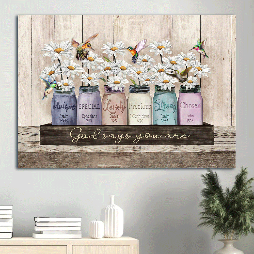 Christian Home Decor: Jesus Landscape & Hummingbird Poster Gift – God Says You Are Special – White Daisy Painting Christian Home Decor: Jesus Landscape & Hummingbird Poster Gift – God Says You Are Special – White Daisy Painting