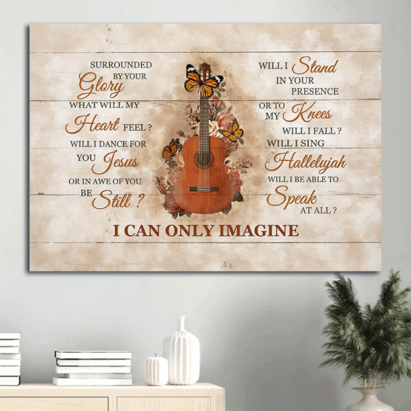 Christian Home Decor Gift: Jesus Landscape Poster with Guitar Rose Butterfly – I Can Only Imagine Wall Art