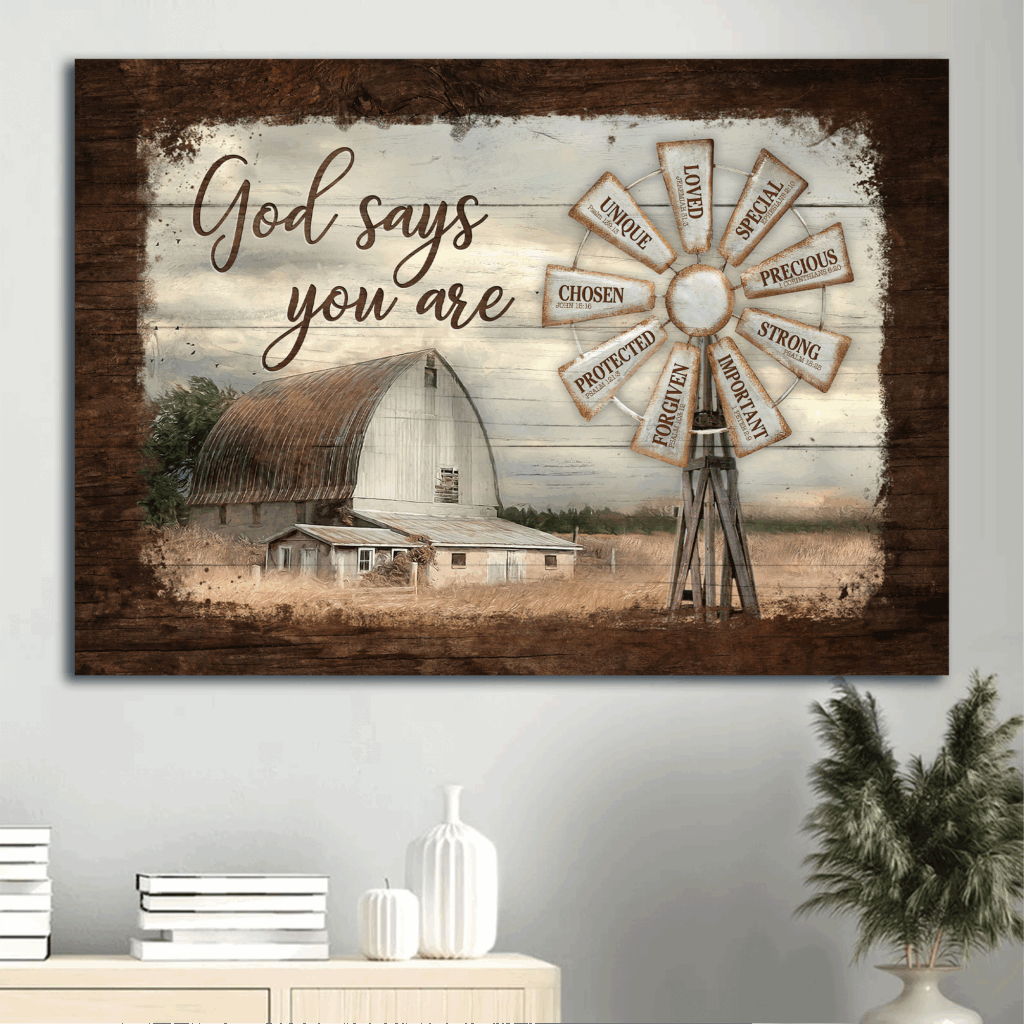 Jesus Landscape Poster – Windmill Farm Rustic Barn Home Decor Gift for Christian – God Says You Are Jesus Landscape Poster – Windmill Farm Rustic Barn Home Decor Gift for Christian – God Says You Are
