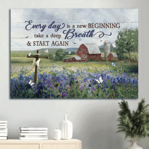Christian Home Decor Gifts: Jesus Landscape & Cross Posters - Inspiring Flower Garden Design - New Beginning Wall Art