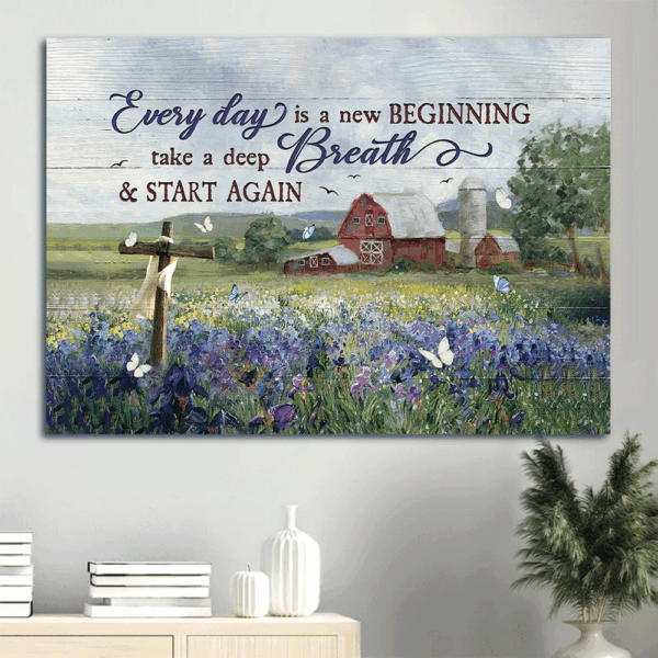 Christian Home Decor Gifts: Jesus Landscape & Cross Posters – Inspiring Flower Garden Design – New Beginning Wall Art