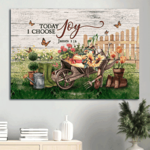 Christian Home Decor: Jesus Landscape Poster with Flower Planting & Monarch Butterfly - Joyful Christian Wall Art Print