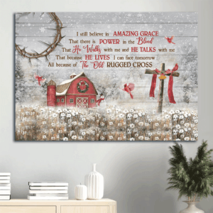 Jesus Landscape Poster Home Decor Gift - Christian Wall Art with Flower Field Cardinal and Wooden Cross  Poster Home Decor Gift - Amazing Grace Landscape Prints