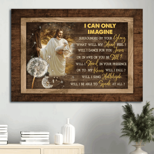 Jesus Landscape Poster: Dandelion Painting Walking with Jesus Lamb of Jesus – Christian Home Decor Gift