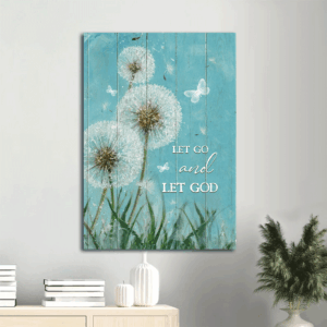 Jesus Portrait Poster: Dandelion & White Butterfly  Poster Home Decor Gift Home Decor Gift for Christian - Let Go & Let God
