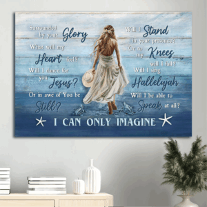 Jesus Landscape Poster: Beautiful Girl in White Dress Sea Turtle Walking on Water  Poster Home Decor Gift - Christian Home Decor Gift - I Can Only Imagine
