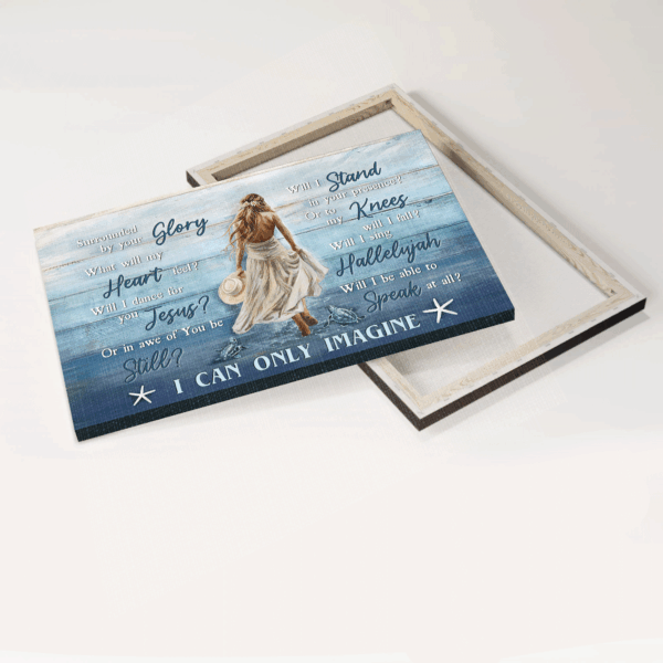 Jesus Landscape Poster: Beautiful Girl in White Dress Sea Turtle Walking on Water  Poster Home Decor Gift – Christian Home Decor Gift – I Can Only Imagine