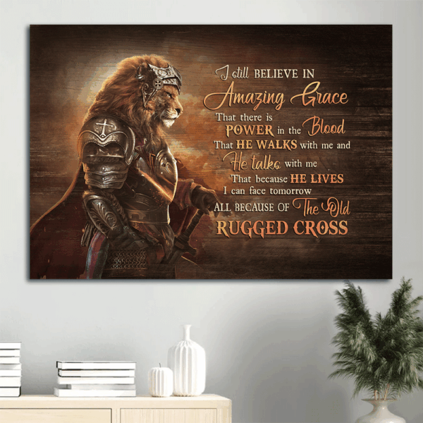 Jesus Landscape Poster: Warrior King of Kings Lion Drawing Home Decor Gift for Religious Christians – Amazing Grace