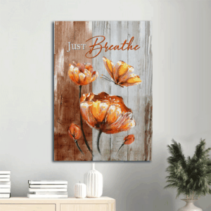 Jesus Portrait & Butterfly Anemone Flower Poster Home Decor Gift for Christian - Just Breathe