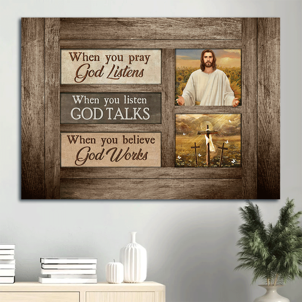 Jesus Landscape Poster Home Decor Gift – Three Crosses & Positive Quote – Inspirational Religious Christian Gift – Believe & God Works Jesus Landscape Poster Home Decor Gift – Three Crosses & Positive Quote – Inspirational Religious Christian Gift – Believe & God Works